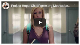 A girl with a backpack in a hallway with the words project hope chaplain org motivation.