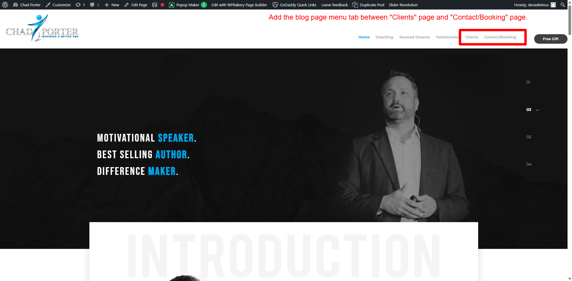 Website header featuring speaker portrait and tagline